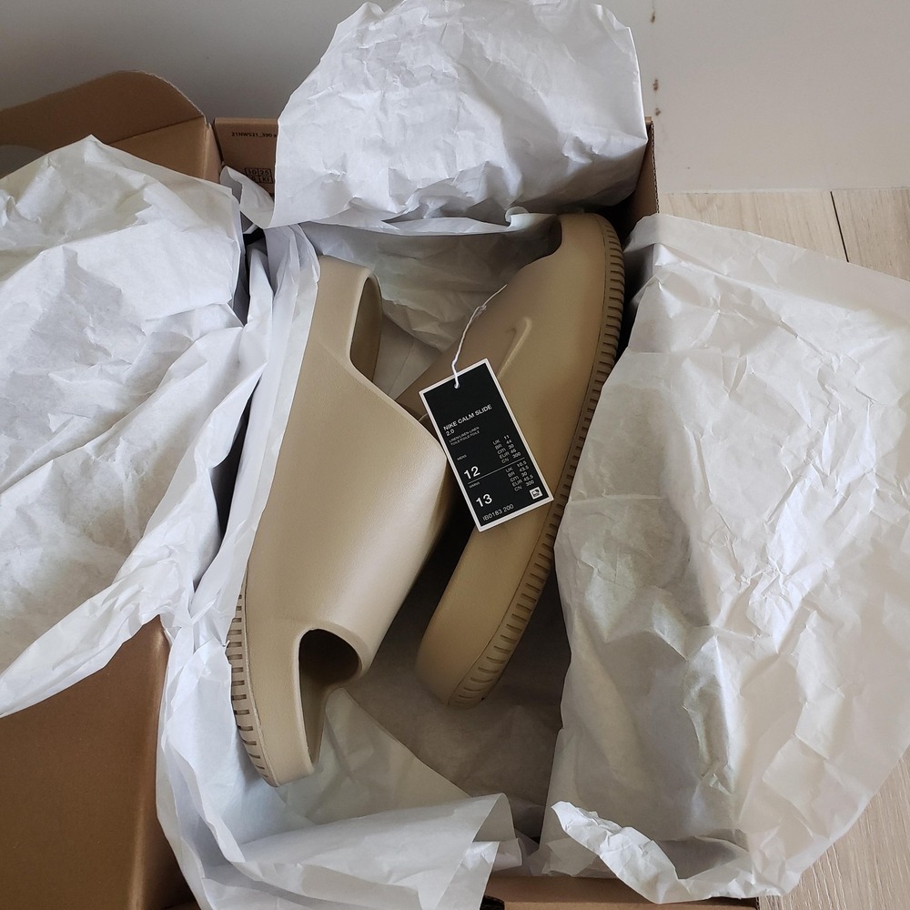 Nike Slides Mens 12 Beige Foam Calm Slide 2.0 Sandals Comfort Shoes